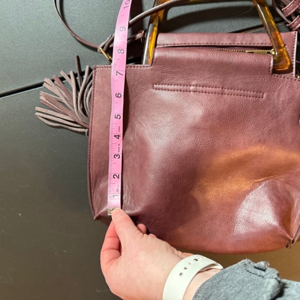 Anthropologie Wine Red Tassel Acrylic Handle Purse With Wallet Small Medium - Picture 14 of 15
